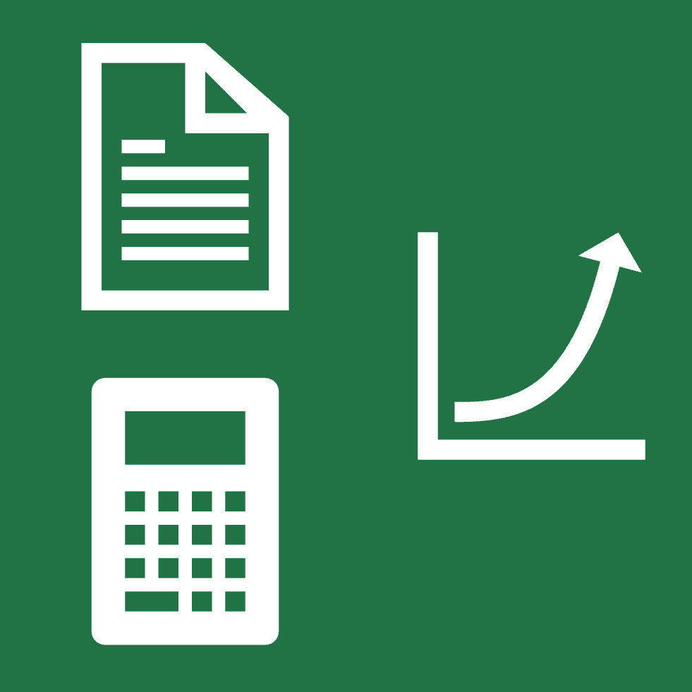 Illustrasjon av viktige kompetanser vi kan hjelpe med i Excel, som dashboard og diagram oppsett, rapporter og modeller