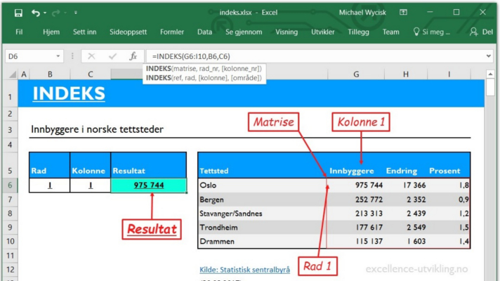 INDEKS funksjon – Et koordinatsystem i Excel | Blogg