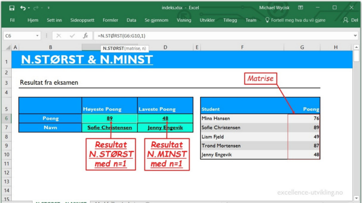 Excel N.STØRST & N.MINST – Finn de største og minste verdier